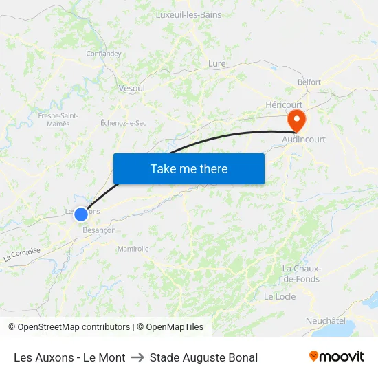 Les Auxons - Le Mont to Stade Auguste Bonal map