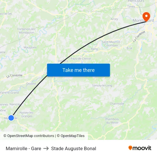 Mamirolle - Gare to Stade Auguste Bonal map