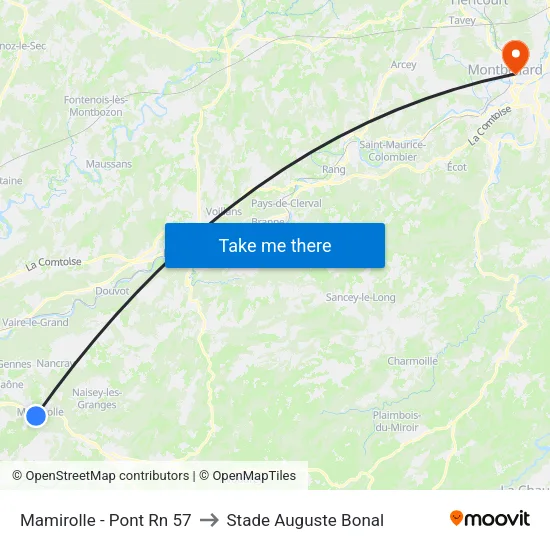 Mamirolle - Pont Rn 57 to Stade Auguste Bonal map