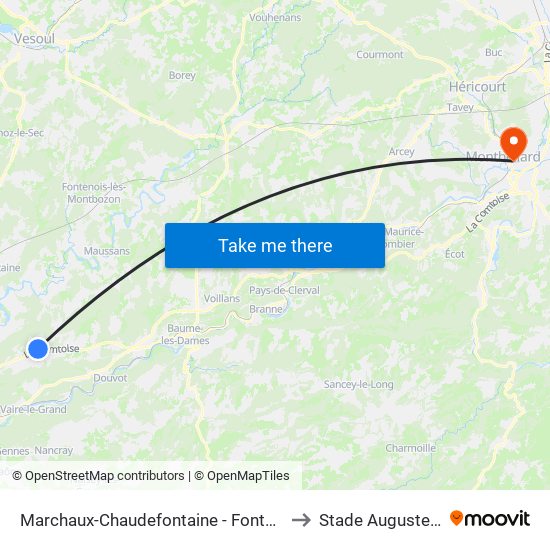 Marchaux-Chaudefontaine - Fontaine Du Haut to Stade Auguste Bonal map