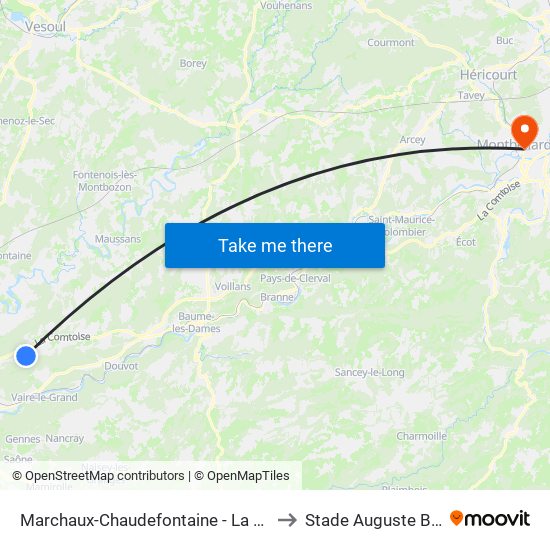 Marchaux-Chaudefontaine - La Tetotte to Stade Auguste Bonal map