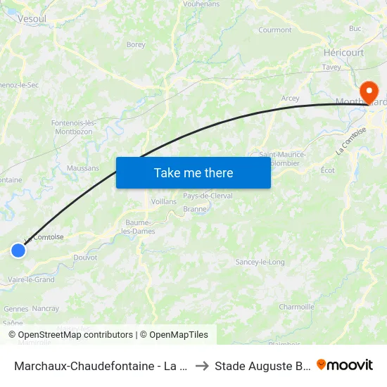 Marchaux-Chaudefontaine - La Tetotte to Stade Auguste Bonal map