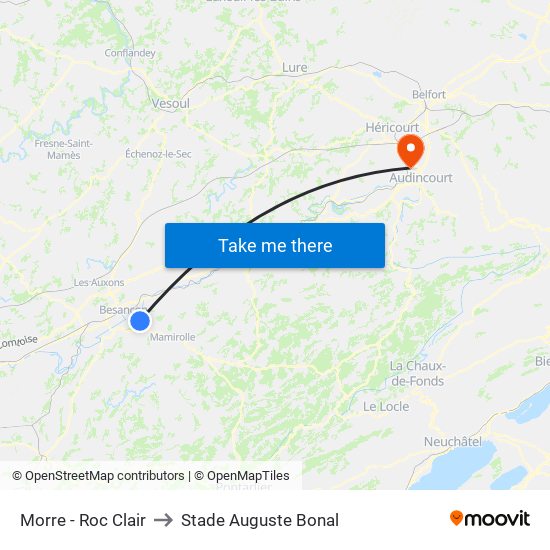 Morre - Roc Clair to Stade Auguste Bonal map