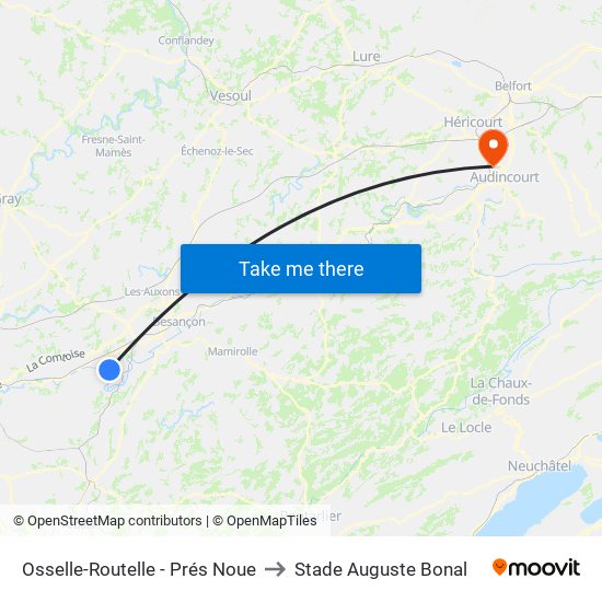Osselle-Routelle - Prés Noue to Stade Auguste Bonal map
