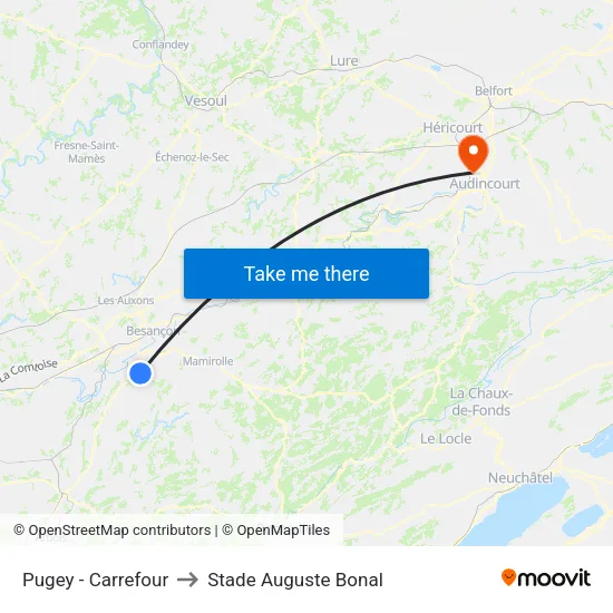 Pugey - Carrefour to Stade Auguste Bonal map