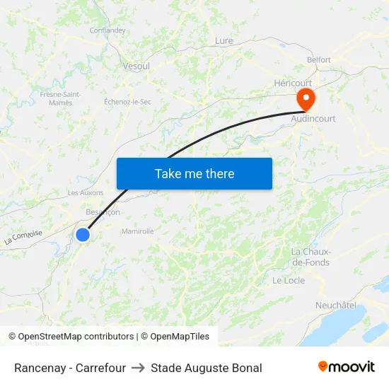 Rancenay - Carrefour to Stade Auguste Bonal map