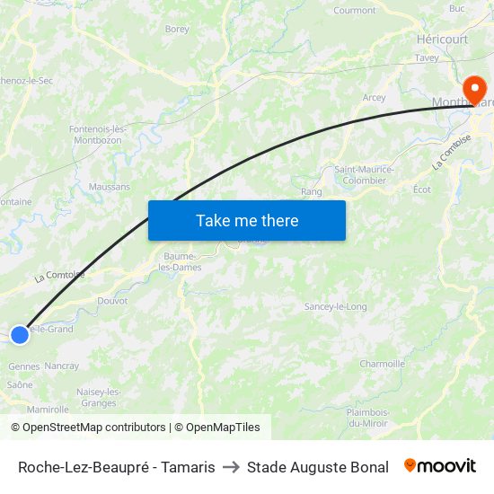 Roche-Lez-Beaupré - Tamaris to Stade Auguste Bonal map