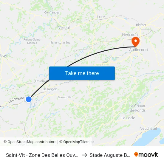 Saint-Vit - Zone Des Belles Ouvrières to Stade Auguste Bonal map