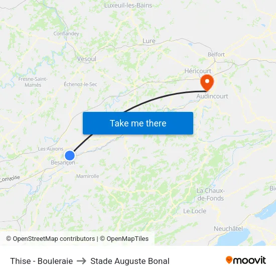 Thise - Bouleraie to Stade Auguste Bonal map