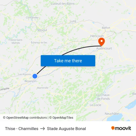 Thise - Charmilles to Stade Auguste Bonal map
