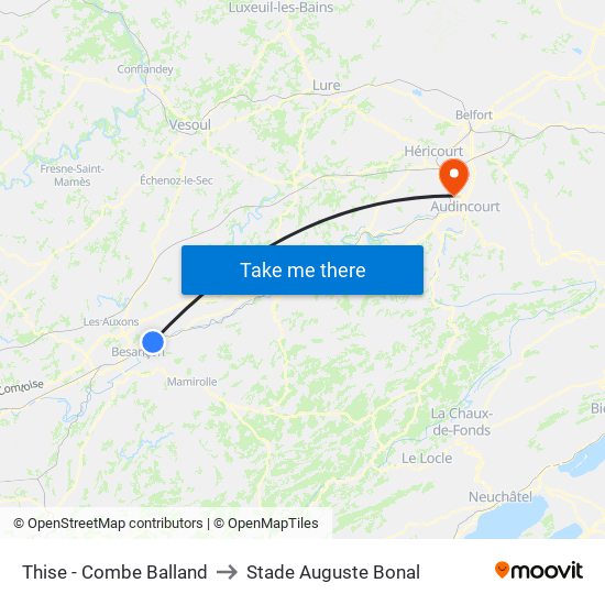 Thise - Combe Balland to Stade Auguste Bonal map