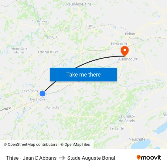 Thise - Jean D'Abbans to Stade Auguste Bonal map