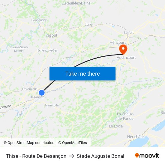 Thise - Route De Besançon to Stade Auguste Bonal map