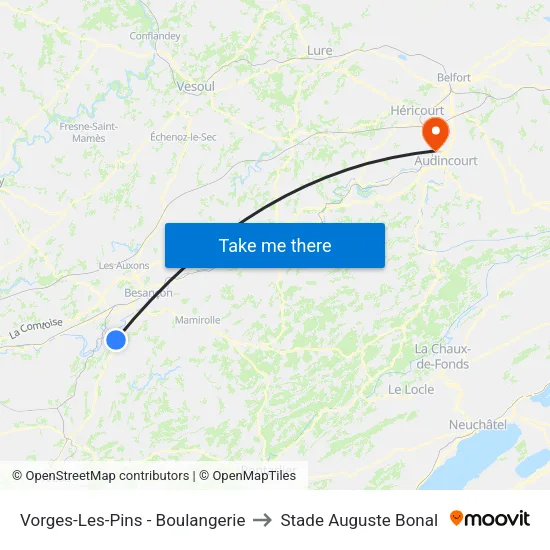 Vorges-Les-Pins - Boulangerie to Stade Auguste Bonal map