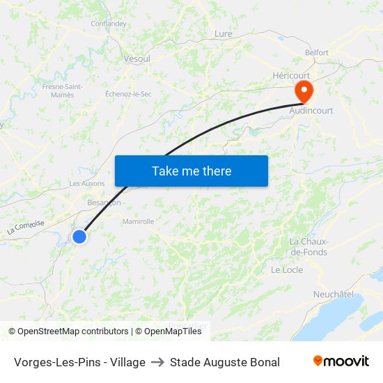 Vorges-Les-Pins - Village to Stade Auguste Bonal map