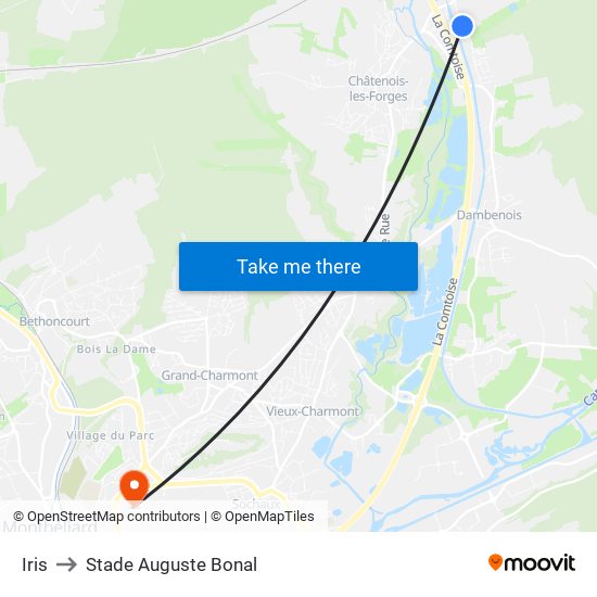 Iris to Stade Auguste Bonal map