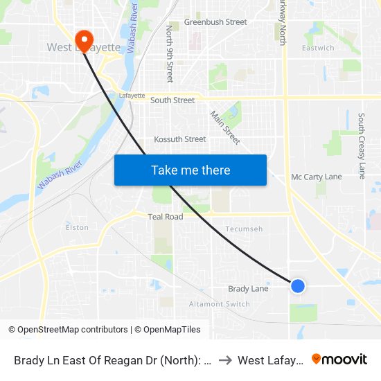 Brady Ln East Of Reagan Dr (North):  Bus713 to West Lafayette map