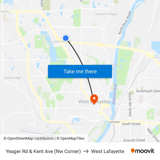 Yeager Rd & Kent Ave (Nw Corner) to West Lafayette map