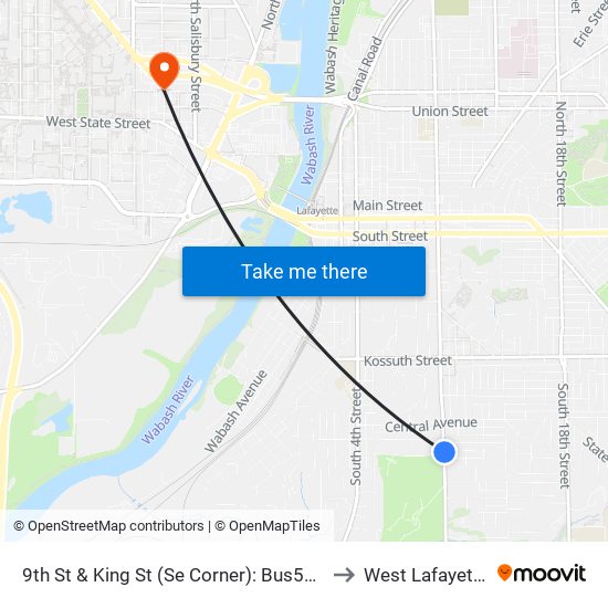 9th St & King St (Se Corner): Bus528 to West Lafayette map