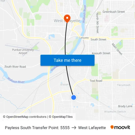 Payless South Transfer Point: 5555 to West Lafayette map