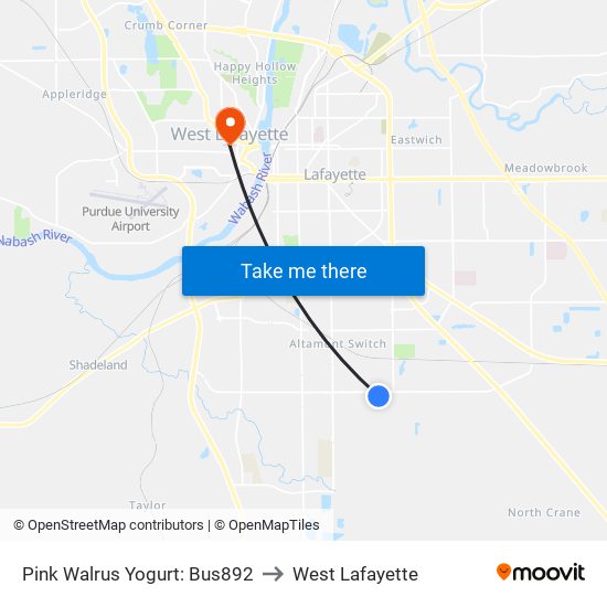 Pink Walrus Yogurt: Bus892 to West Lafayette map