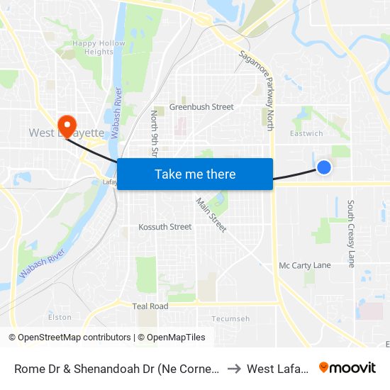 Rome Dr & Shenandoah Dr (Ne Corner): Bus812 to West Lafayette map