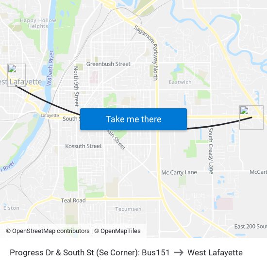 Progress Dr & South St (Se Corner): Bus151 to West Lafayette map