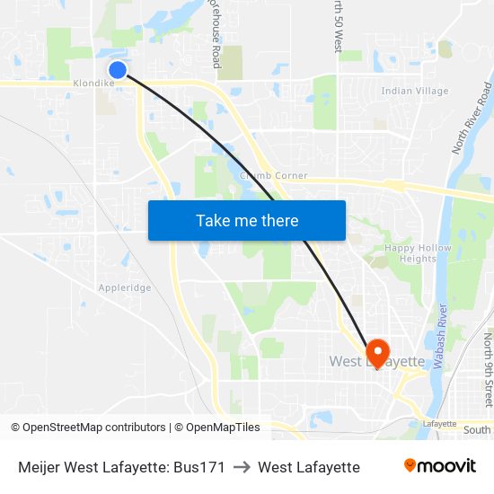 Meijer West Lafayette: Bus171 to West Lafayette map