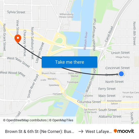 Brown St & 6th St (Ne Corner): Bus410ne to West Lafayette map