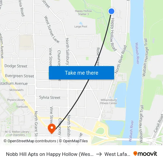 Nobb Hill Apts on Happy Hollow (West): Bus123w to West Lafayette map