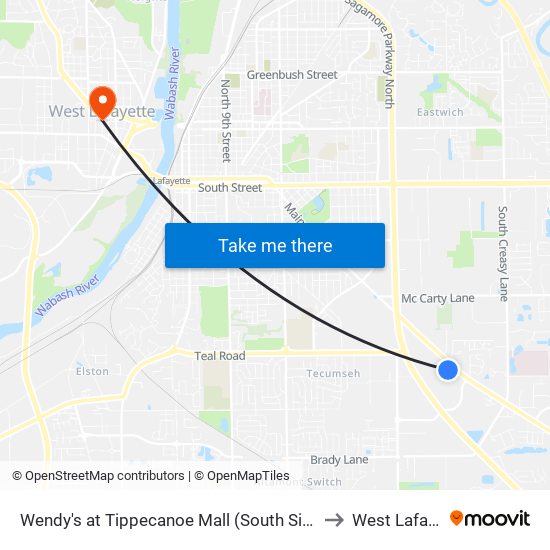 Wendy's at Tippecanoe Mall (South Side): Bus672 to West Lafayette map