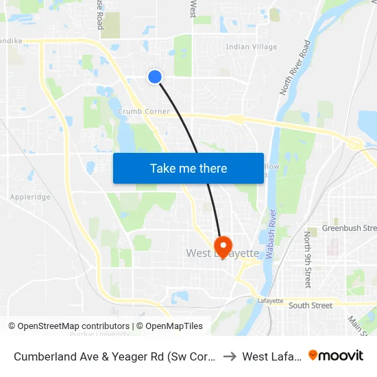 Cumberland Ave & Yeager Rd (Sw Corner): Bus964 to West Lafayette map