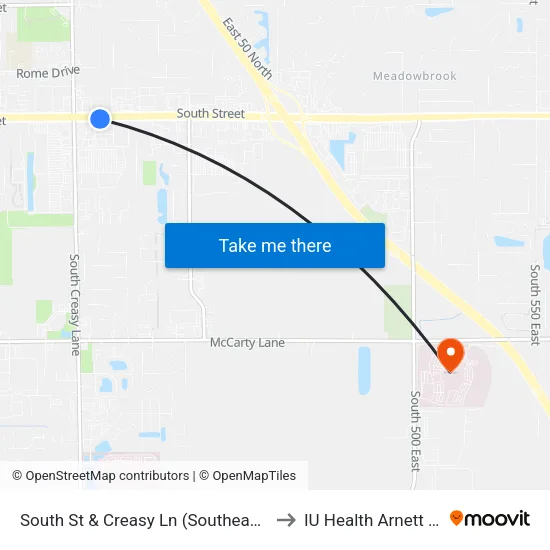 South St & Creasy Ln (Southeast Of): Bus816 to IU Health Arnett Hospital map