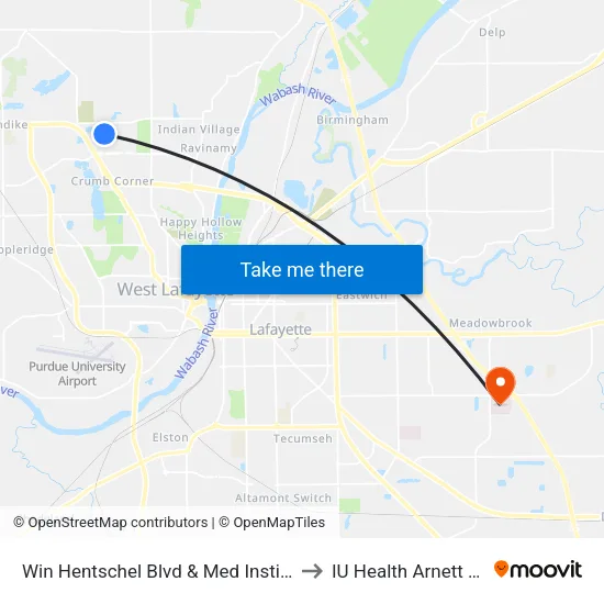 Win Hentschel Blvd & Med Institute: Bus047 to IU Health Arnett Hospital map