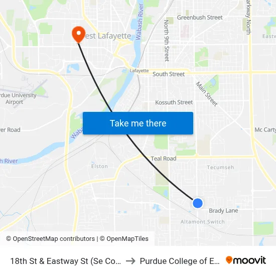 18th St & Eastway St (Se Corner): 5909 to Purdue College of Education map