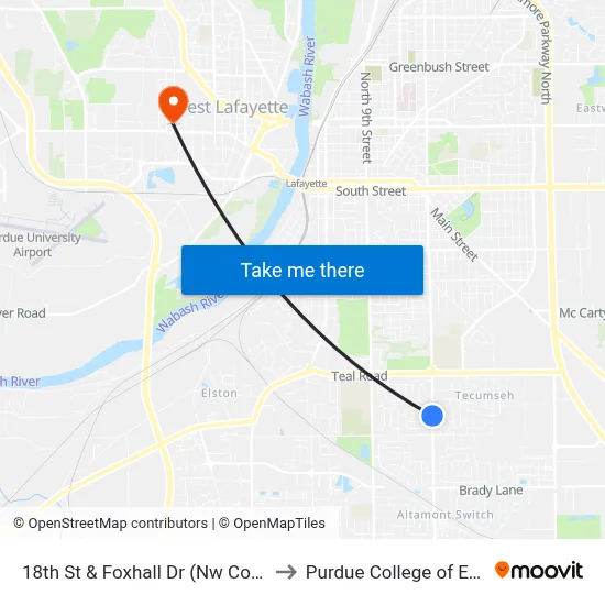 18th St & Foxhall Dr (Nw Corner): 6011 to Purdue College of Education map