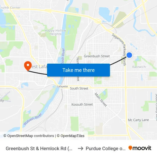 Greenbush St & Hemlock Rd (Ne Corner):  Bus780 to Purdue College of Education map