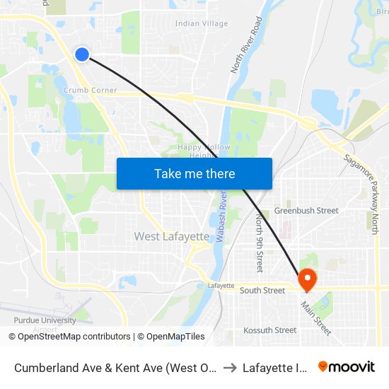 Cumberland Ave & Kent Ave (West Of): Bus511ne to Lafayette IN USA map