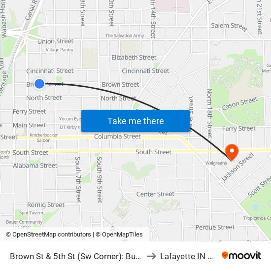 Brown St & 5th St (Sw Corner): Bus744 to Lafayette IN USA map