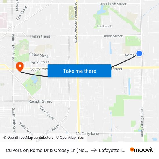 Culvers on Rome Dr & Creasy Ln (North): Bus777 to Lafayette IN USA map