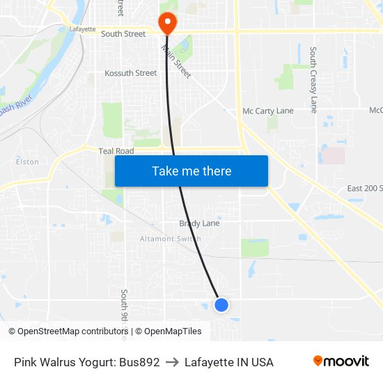 Pink Walrus Yogurt: Bus892 to Lafayette IN USA map
