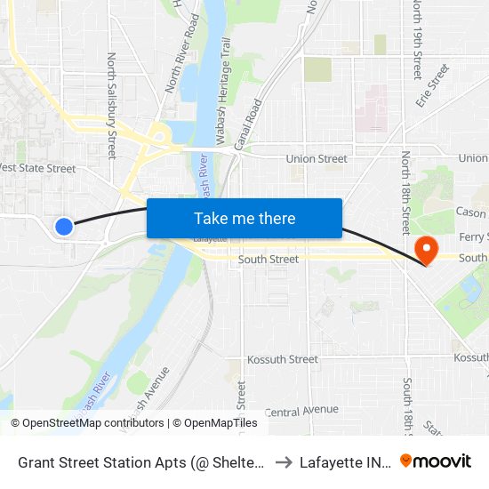 Grant Street Station Apts (@ Shelter): Bus294 to Lafayette IN USA map