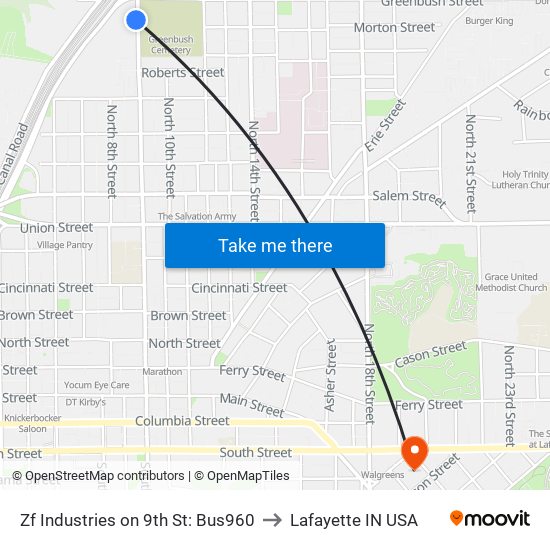 Zf Industries on 9th St: Bus960 to Lafayette IN USA map