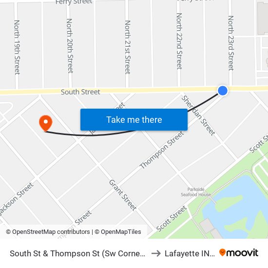 South St & Thompson St (Sw Corner): Bus967 to Lafayette IN USA map