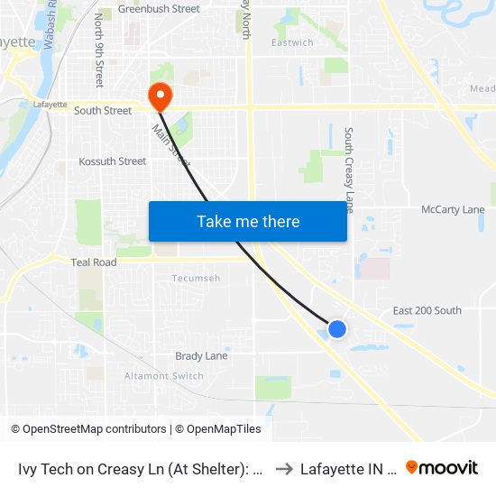 Ivy Tech on Creasy Ln (At Shelter): Bus142s to Lafayette IN USA map