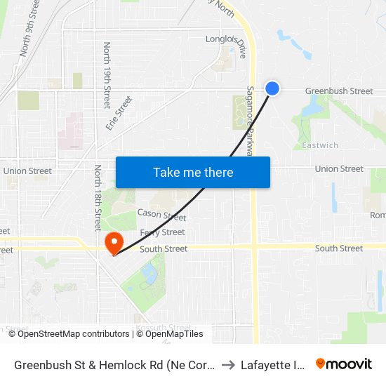 Greenbush St & Hemlock Rd (Ne Corner):  Bus780 to Lafayette IN USA map