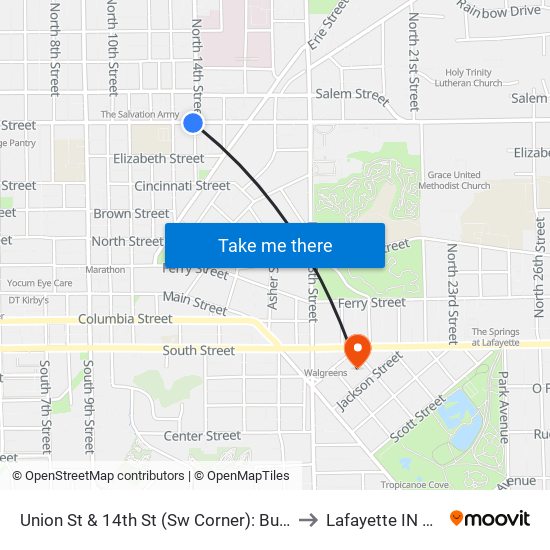 Union St & 14th St (Sw Corner): Bus401 to Lafayette IN USA map