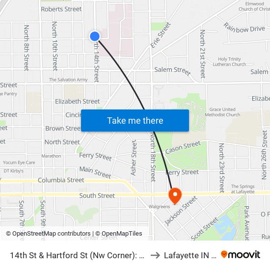 14th St & Hartford St (Nw Corner): Bus546n to Lafayette IN USA map