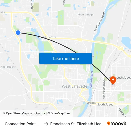 Connection Point Church: Bus225 to Franciscan St. Elizabeth Health - Lafayette Central map