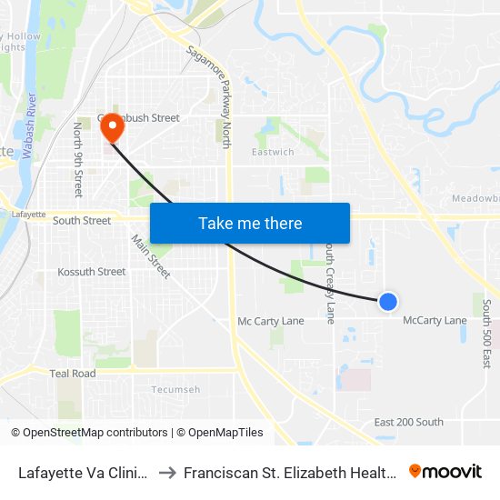 Lafayette Va Clinic: Stop 1507 to Franciscan St. Elizabeth Health - Lafayette Central map